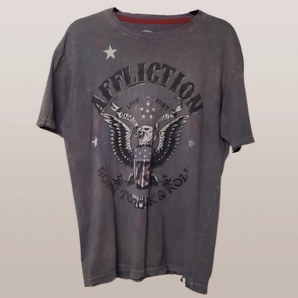 Affliction American Customs Mens Large T Shirt Rock & Roll Distressed Ripped Y2K